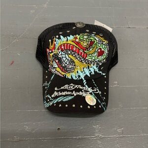Ed Hardy Black Cap with Colorful Embroidery